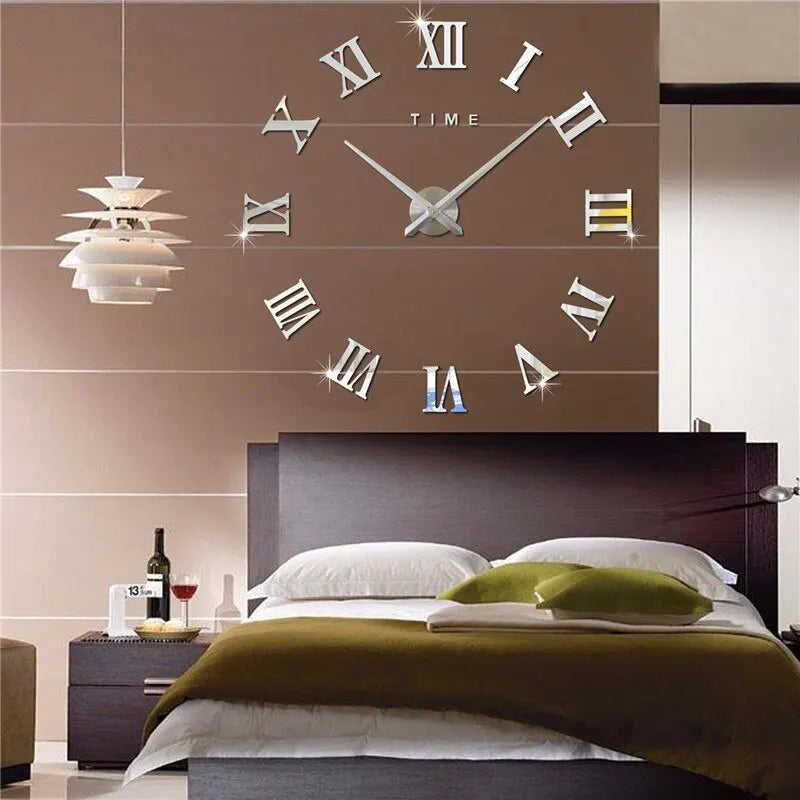 DIY 3D Roman Numeral Timepiece 16 Inch Self-Adhesive Acrylic Numbers Mirror Finish for Bedroom Office Living Space Home Decor No Drilling Ne