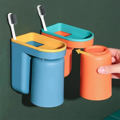 Organisateur de salle de bain adhésif en plastique ABS, 12,7 cm de haut, support pour gobelet et dentifrice avec système d'égouttage, lot de 2 pour un comptoir de salle de bain familial sans encombrement