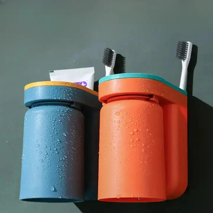 Organisateur de salle de bain adhésif en plastique ABS, 12,7 cm de haut, support pour gobelet et dentifrice avec système d'égouttage, lot de 2 pour un comptoir de salle de bain familial sans encombrement