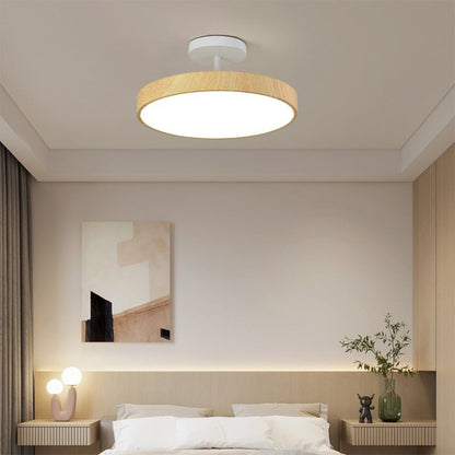 Semi-Flush Mount LED Fixture with Wood Grain Accent for Bedroom, Living Room & Dining Room Ambient Lighting