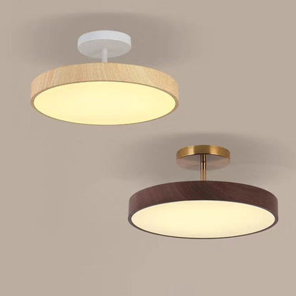 Flush Mount Ceiling Light with Wood Grain Finish & Gold Frame – Modern Scandinavian Design for Living Room, Bedroom & Dining Room