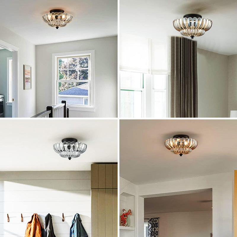 Amber Glass Flush Mount Ceiling Light Vintage Semi-Flush Fixture for Kitchen Bedroom Living Room Dining Room E27 12 in Retro Dome Shade