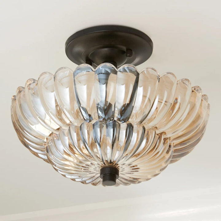 Amber Glass Flush Mount Ceiling Light Vintage Semi-Flush Fixture for Kitchen Bedroom Living Room Dining Room E27 12 in Retro Dome Shade