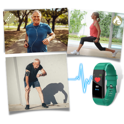 Montre connectée de suivi de santé avec cardiofréquencemètre, tensiomètre et compteur de fitness pour un vieillissement actif