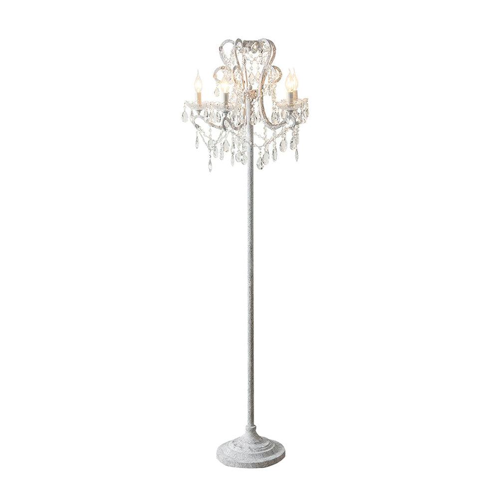 Crystal Accent Floor Lamp with Iron Frame | Vintage White & Gold Standing Light for Bedroom Living Room | Dimmable E14 Compact 21-Inch Heigh