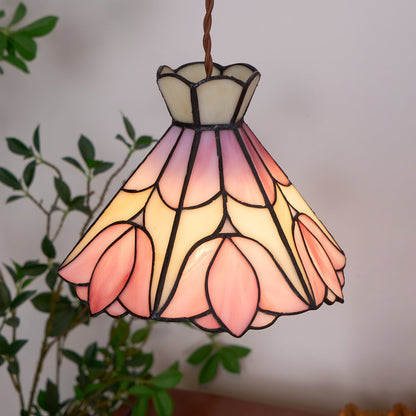 Art Glass Hanging Ceiling Fixture Floral Rose Blush Ivory 7.8 Inch Adjustable Drop Lighting for Kitchen Island Dining Table Breakfast Nook S