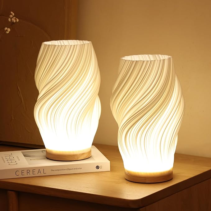Sculptural Glass Accent Lamp with Dimmable LED | Wavy Organic Design for Bedside & Living Room Tables | E14 Bulb Compatible