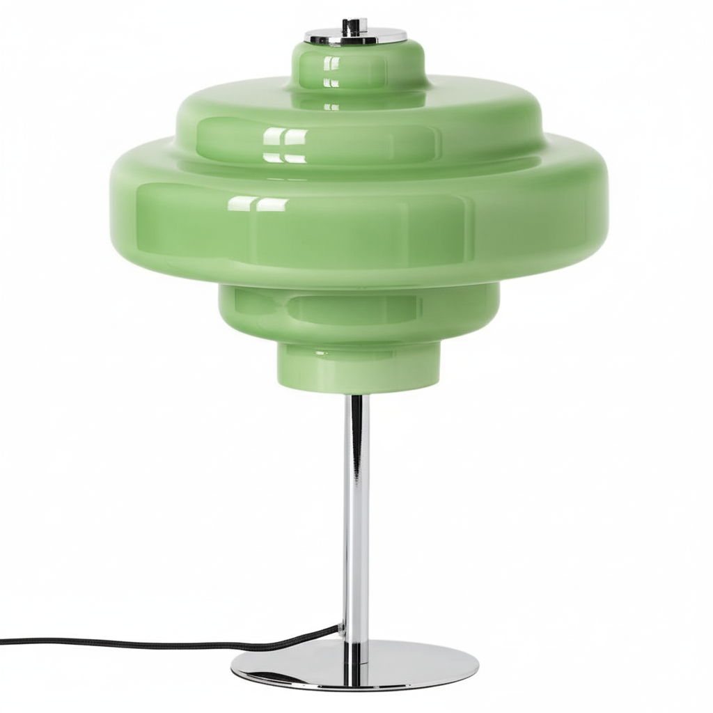 Compact Accent Lamp with Layered Glass Shade 8 in Sculptural Nightstand Light for Bedroom Office Desk Modern Decorative Glow Small Space