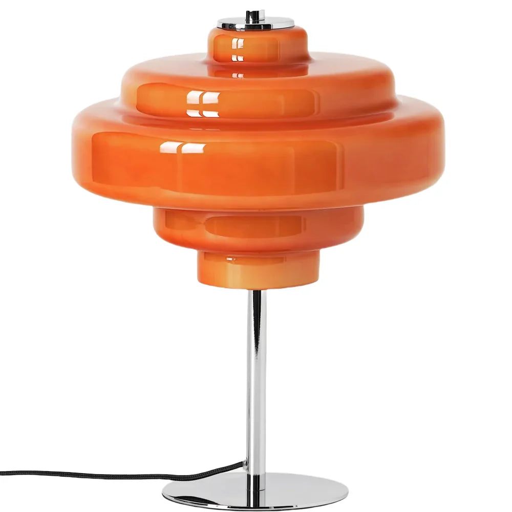 Compact Accent Lamp with Layered Glass Shade 8 in Sculptural Nightstand Light for Bedroom Office Desk Modern Decorative Glow Small Space