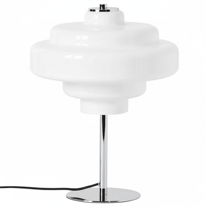 Compact Accent Lamp with Layered Glass Shade 8 in Sculptural Nightstand Light for Bedroom Office Desk Modern Decorative Glow Small Space