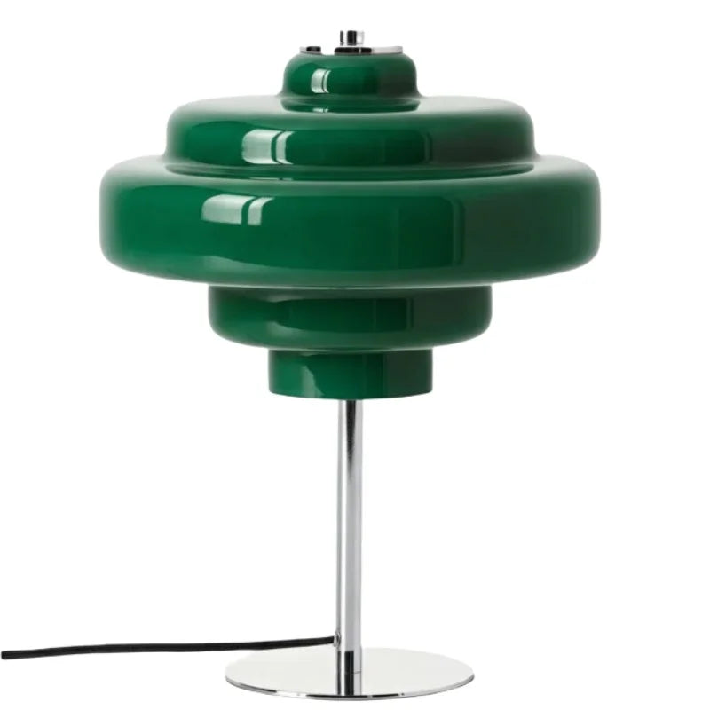 Compact Accent Lamp with Layered Glass Shade 8 in Sculptural Nightstand Light for Bedroom Office Desk Modern Decorative Glow Small Space
