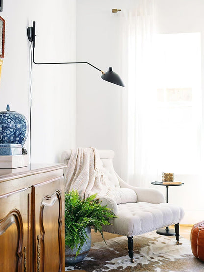 Articulated Arm Wall Sconce Black Mid-Century Modern Adjustable Swing Lamp for Living Room Bedroom Home Office Reading Light