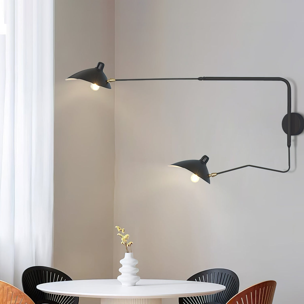 Articulated Arm Wall Sconce Black Mid-Century Modern Adjustable Swing Lamp for Living Room Bedroom Home Office Reading Light
