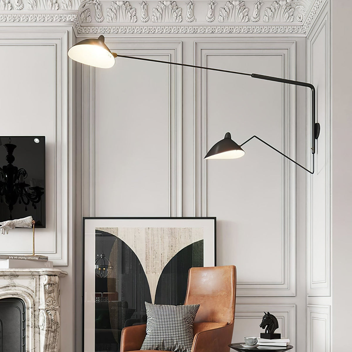 Articulated Arm Wall Sconce Black Mid-Century Modern Adjustable Swing Lamp for Living Room Bedroom Home Office Reading Light