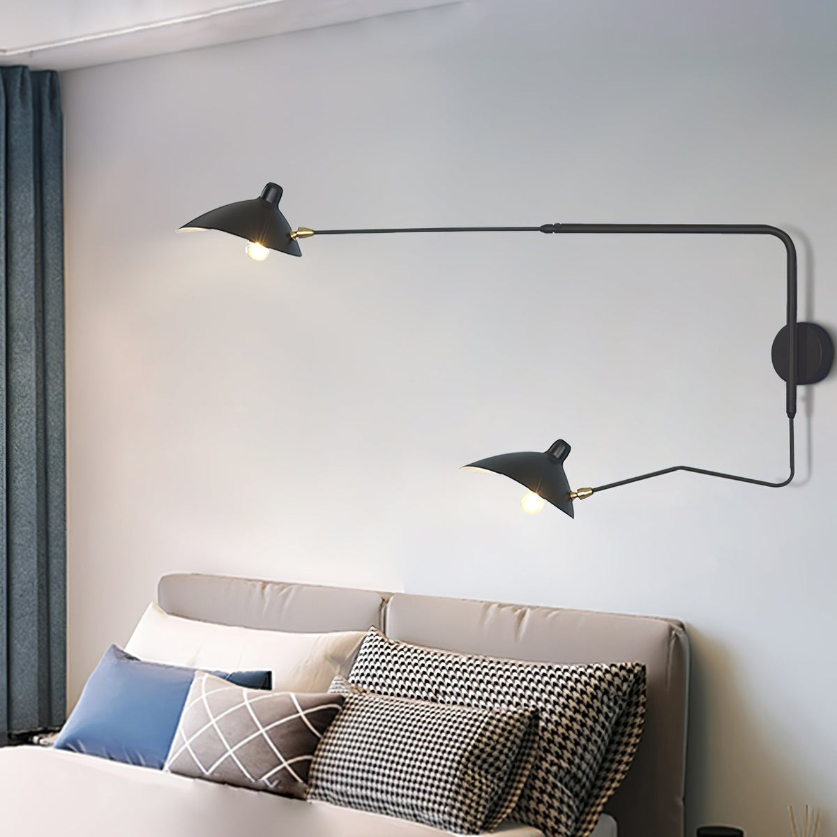 Articulated Arm Wall Sconce Black Mid-Century Modern Adjustable Swing Lamp for Living Room Bedroom Home Office Reading Light