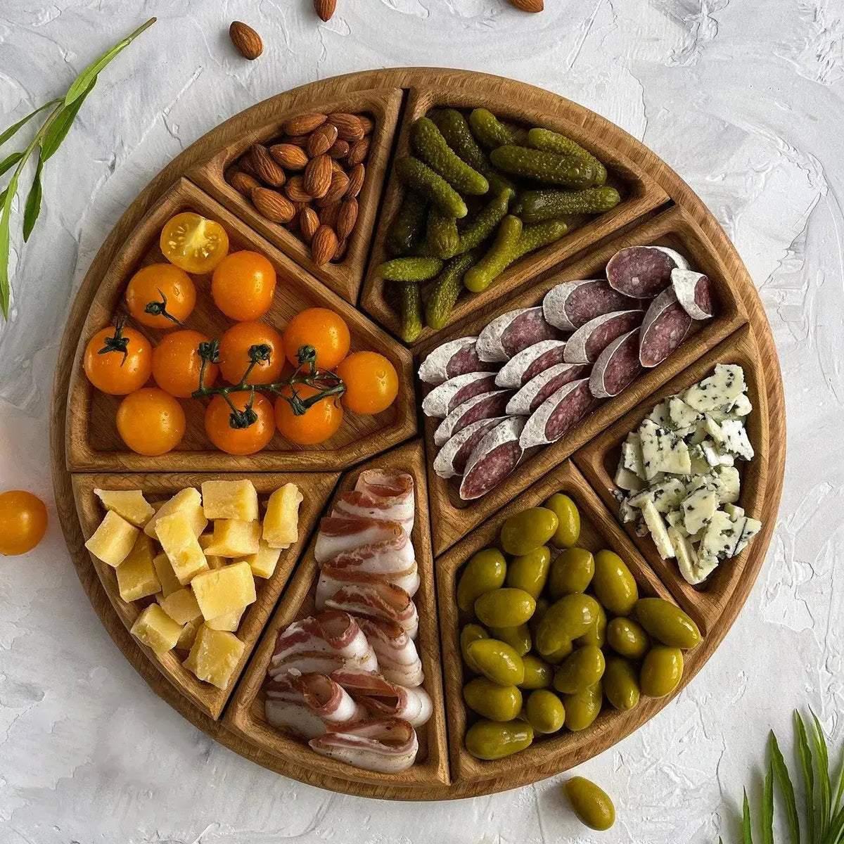 Wooden Serving Tray Set with Removable Compartments for Snacks Fruit Cheese Appetizers | Sectioned Food Platter for Kitchen Dining Room Ente