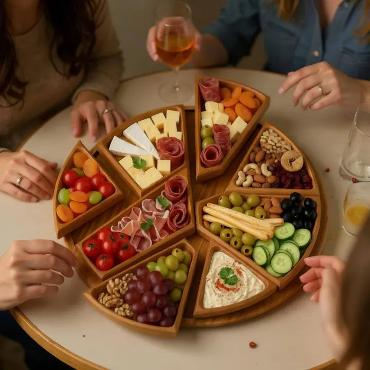 Wooden Serving Tray Set with Removable Compartments for Snacks Fruit Cheese Appetizers | Sectioned Food Platter for Kitchen Dining Room Ente