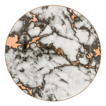 Porcelain Appetizer Plates with Faux Marble Pattern & Metallic Accent – 8 in & 10 in Serving Dishes for Salad, Dessert & Entrees