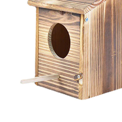 Wooden Bird Nest Box 8.7 in with Side Access Door for Outdoor Hanging Garden Backyard Patio Wildlife Habitat Natural Wood Shelter for Small