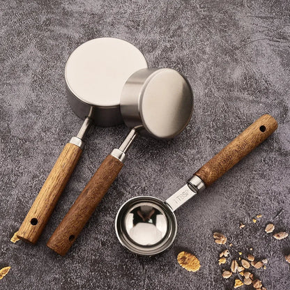 8-Piece Nesting Kitchen Measuring Spoons with Wood Handles Stainless Steel Cooking Baking Tools Set