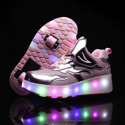 Light-Up Roller Sneakers for Kids – Illuminated Wheels with LED Lights for Boys & Girls – Skate Shoes with Retractable Wheels