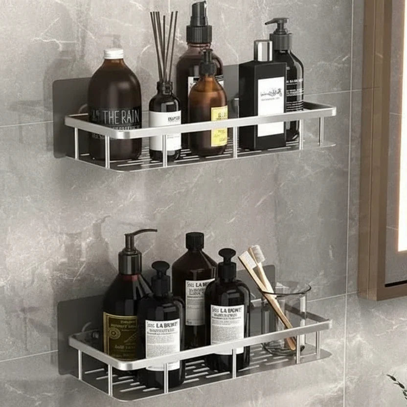 Wall-Mounted Corner Organizer Rack ABS Adhesive No-Drill Bathroom Caddy Triangle Rectangle Shape Holds Shampoo Soap Toiletries for Small Spa