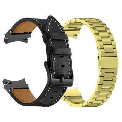 Leather & Steel Smartwatch Strap for Galaxy Watch 5 – Adjustable Wristband in Multiple Finishes