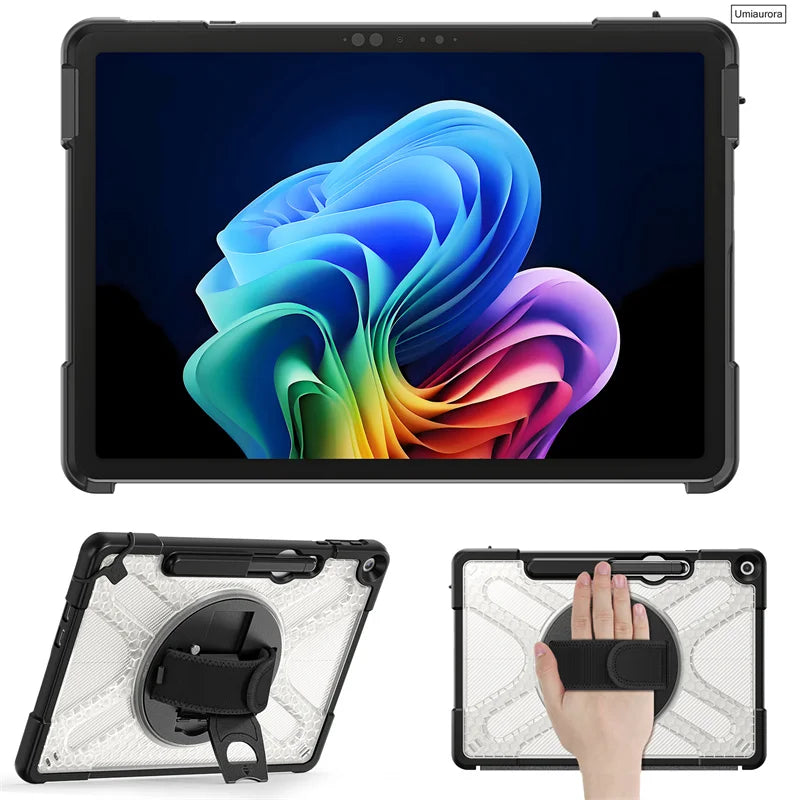 Rotating Protective Case for Microsoft Surface Pro 12 with Hand Strap & Kickstand – Black or Clear