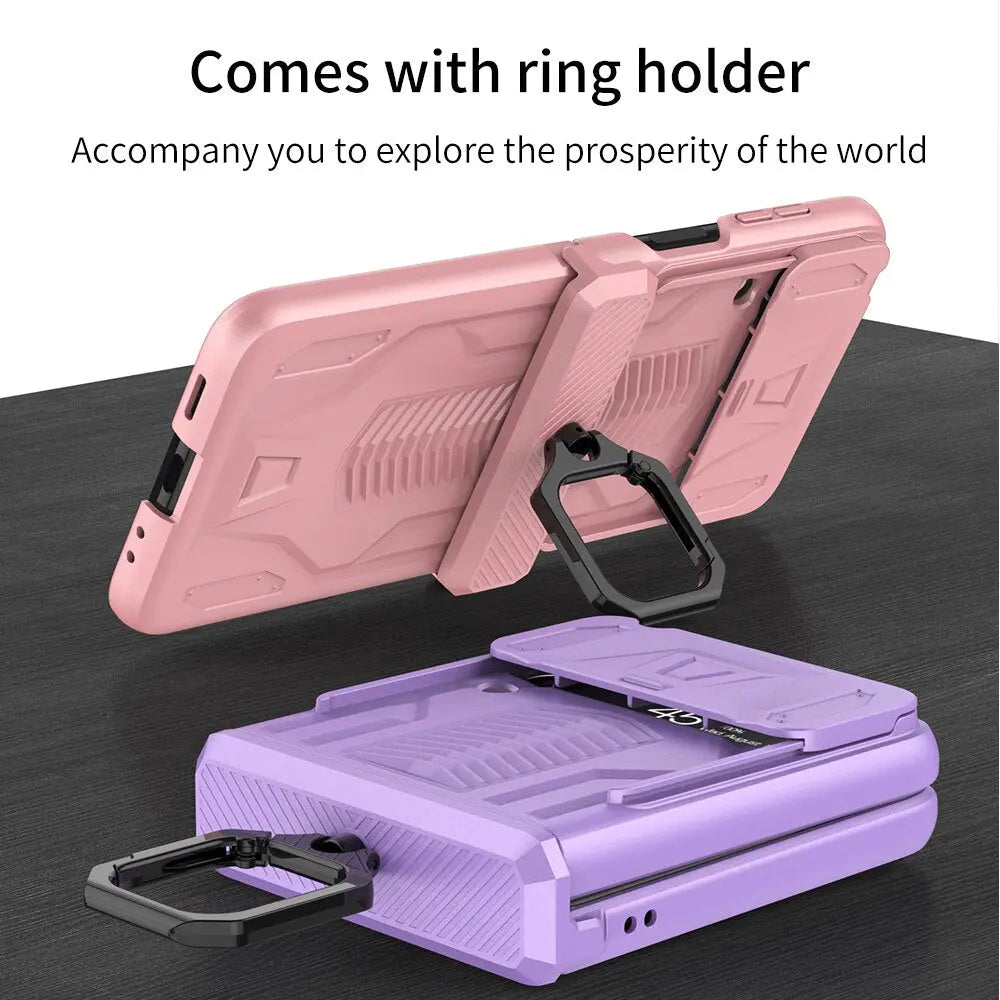 Foldable Phone Protective Cover with Magnetic Kickstand Ring for Samsung Galaxy Z Flip 4 & Z Flip 3 – Dual-Layer Shockproof Design