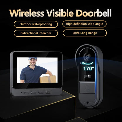 Visionneuse de porte vidéo intelligente avec audio bidirectionnel et vision nocturne – Écran 4,3", batterie rechargeable, conception résistante aux intempéries pour la sécurité de la porte d'entrée