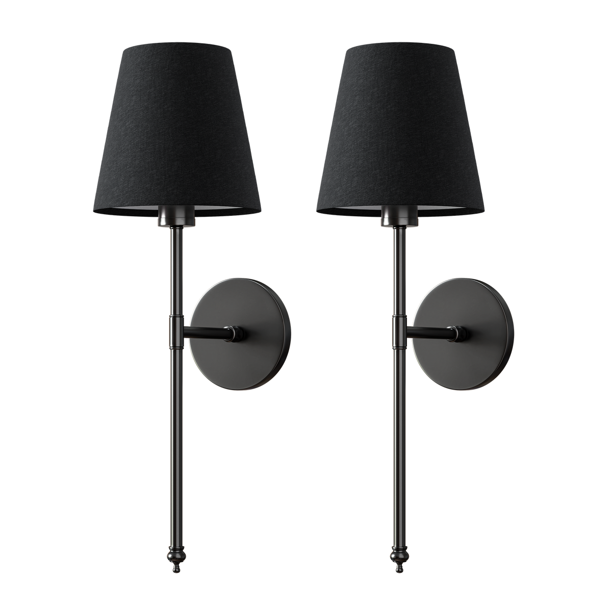 Cordless Sconce Pair Metal Arm Fabric Shade 20-Inch RGB Dimmable Rechargeable Bedside Reading Light Gold Black Finish Battery Operated Wall