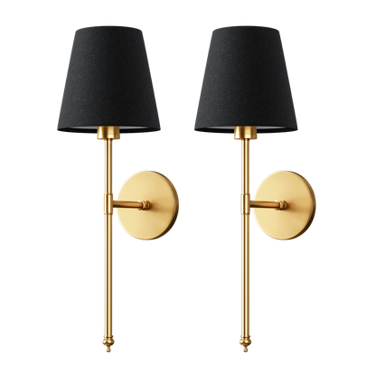 Cordless Sconce Pair Metal Arm Fabric Shade 20-Inch RGB Dimmable Rechargeable Bedside Reading Light Gold Black Finish Battery Operated Wall