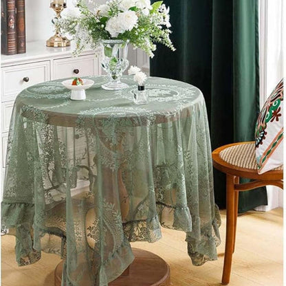 Nappe ronde Serena - Dentelle florale transparente, lavable en machine