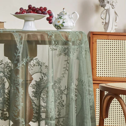 Nappe ronde Serena - Dentelle florale transparente, lavable en machine