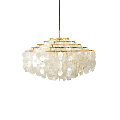 Cascading Shell Pendant Light Fixture Chrome Finish 28 Inches Adjustable Hanging Ceiling Lamp for Dining Room Kitchen Island Open Living Spa
