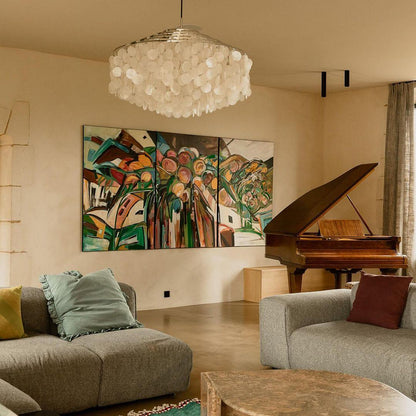 Cascading Shell Pendant Light Fixture Chrome Finish 28 Inches Adjustable Hanging Ceiling Lamp for Dining Room Kitchen Island Open Living Spa