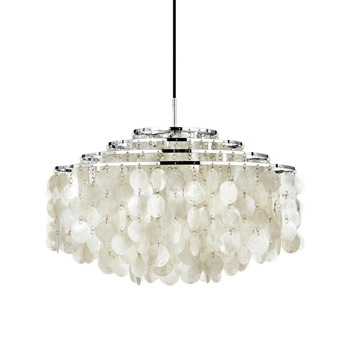 Cascading Shell Pendant Light Fixture Chrome Finish 28 Inches Adjustable Hanging Ceiling Lamp for Dining Room Kitchen Island Open Living Spa