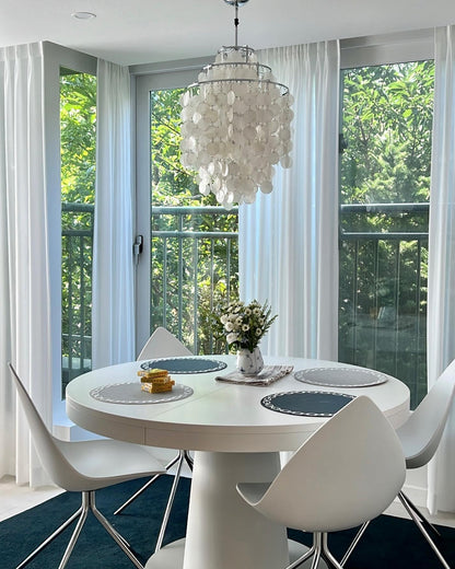 Cascading Shell Pendant Light Fixture Chrome Finish 28 Inches Adjustable Hanging Ceiling Lamp for Dining Room Kitchen Island Open Living Spa