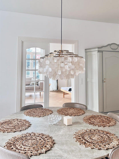 Cascading Shell Pendant Light Fixture Chrome Finish 28 Inches Adjustable Hanging Ceiling Lamp for Dining Room Kitchen Island Open Living Spa