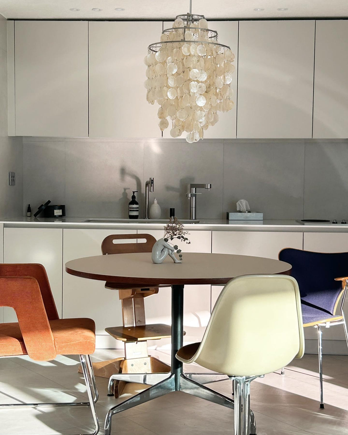 Cascading Shell Pendant Light Fixture Chrome Finish 28 Inches Adjustable Hanging Ceiling Lamp for Dining Room Kitchen Island Open Living Spa