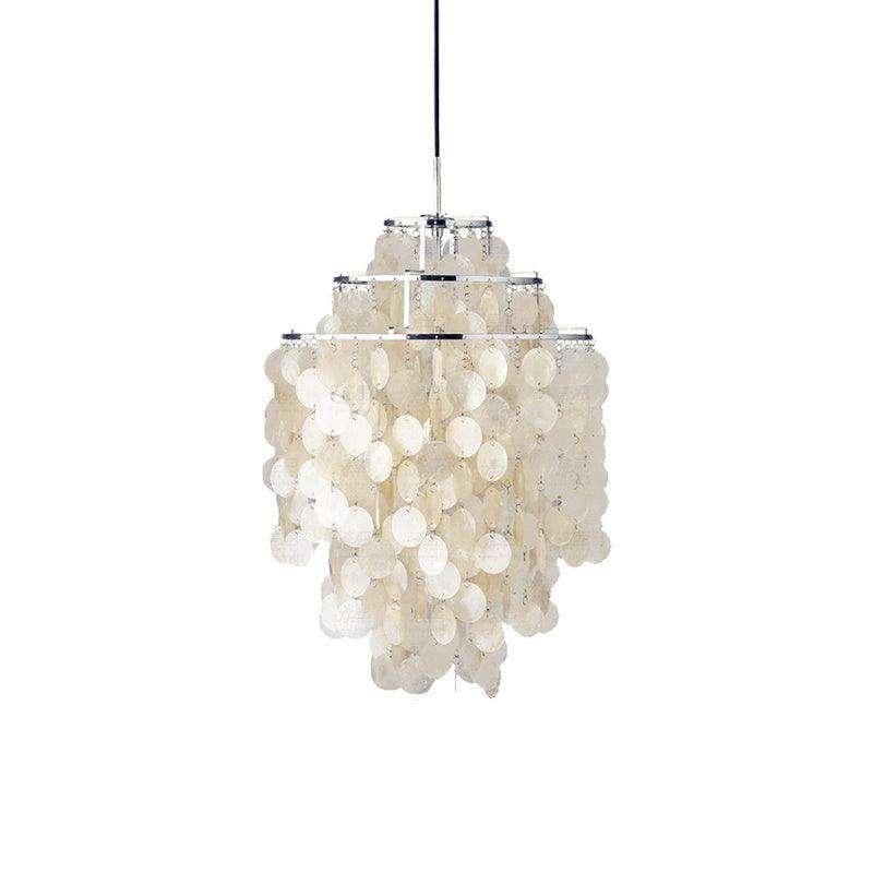 Cascading Shell Pendant Light Fixture Chrome Finish 28 Inches Adjustable Hanging Ceiling Lamp for Dining Room Kitchen Island Open Living Spa