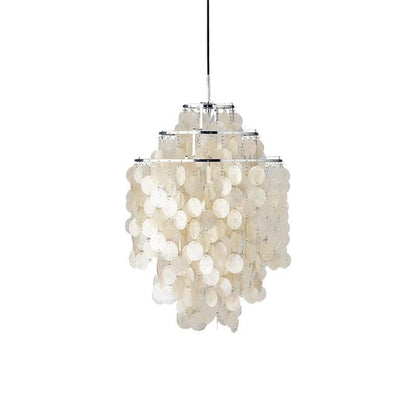 Cascading Shell Pendant Light Fixture Chrome Finish 28 Inches Adjustable Hanging Ceiling Lamp for Dining Room Kitchen Island Open Living Spa
