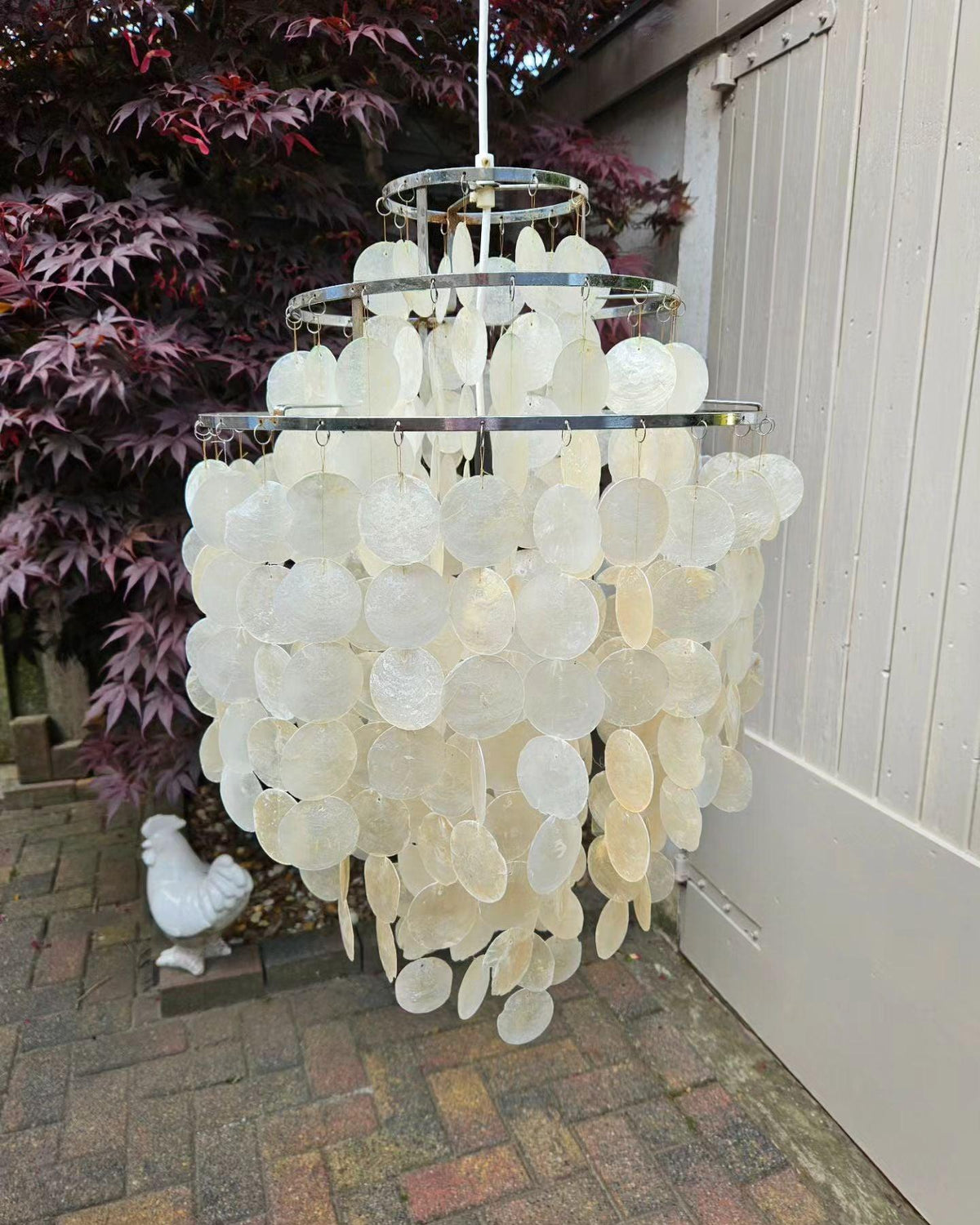 Cascading Shell Pendant Light Fixture Chrome Finish 28 Inches Adjustable Hanging Ceiling Lamp for Dining Room Kitchen Island Open Living Spa