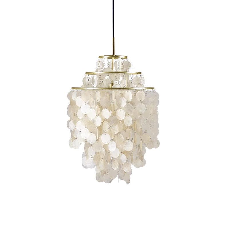 Cascading Shell Pendant Light Fixture Chrome Finish 28 Inches Adjustable Hanging Ceiling Lamp for Dining Room Kitchen Island Open Living Spa