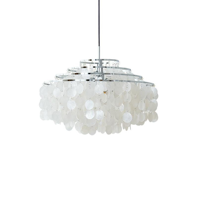 Cascading Shell Pendant Light Fixture Chrome Finish 28 Inches Adjustable Hanging Ceiling Lamp for Dining Room Kitchen Island Open Living Spa