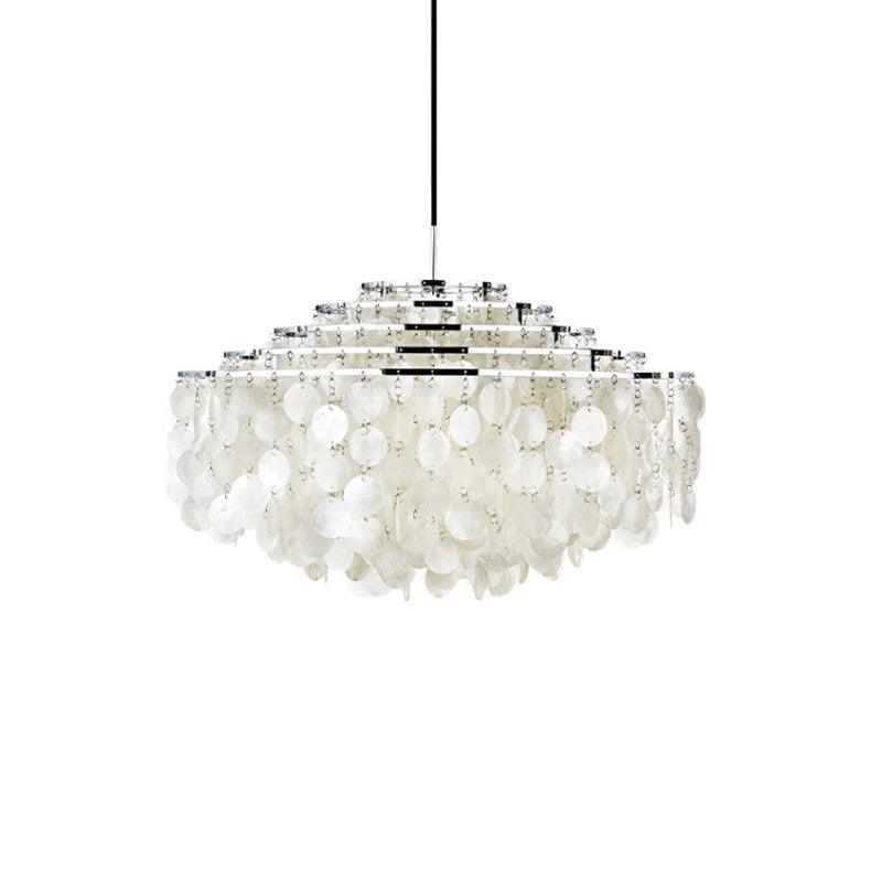 Cascading Shell Pendant Light Fixture Chrome Finish 28 Inches Adjustable Hanging Ceiling Lamp for Dining Room Kitchen Island Open Living Spa