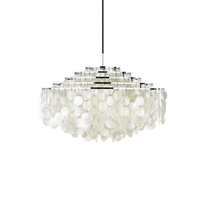 Cascading Shell Pendant Light Fixture Chrome Finish 28 Inches Adjustable Hanging Ceiling Lamp for Dining Room Kitchen Island Open Living Spa