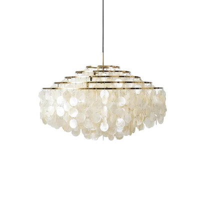 Cascading Shell Pendant Light Fixture Chrome Finish 28 Inches Adjustable Hanging Ceiling Lamp for Dining Room Kitchen Island Open Living Spa