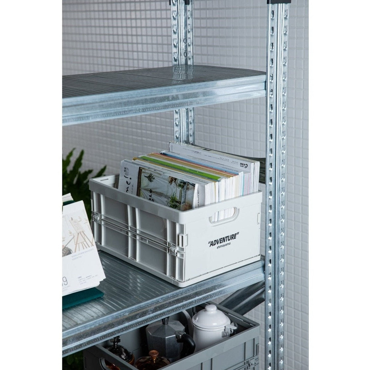 Collapsible Plastic Bin 14 x 10 x 7 Inches Gray Office File Holder Letter-Size Lightweight Desk Organizer Nestable Container for Home Worksp