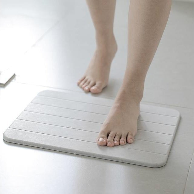 Diatomite Stone Bathroom Floor Mat 24×15 Inch Gray Fast-Drying Anti-Mold Moisture-Absorbing Pad Shower Tub Sink